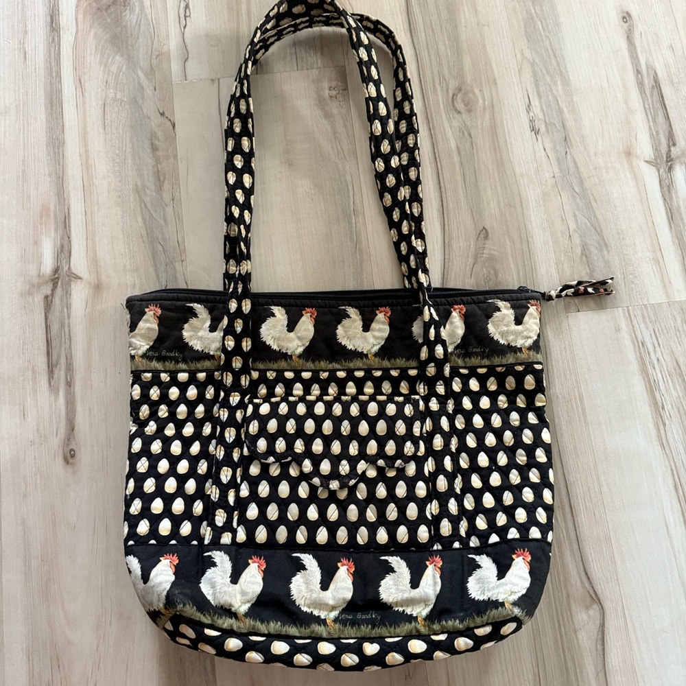 Vera Bradley Retired Chicken Print Black and White 90's Tote Bag